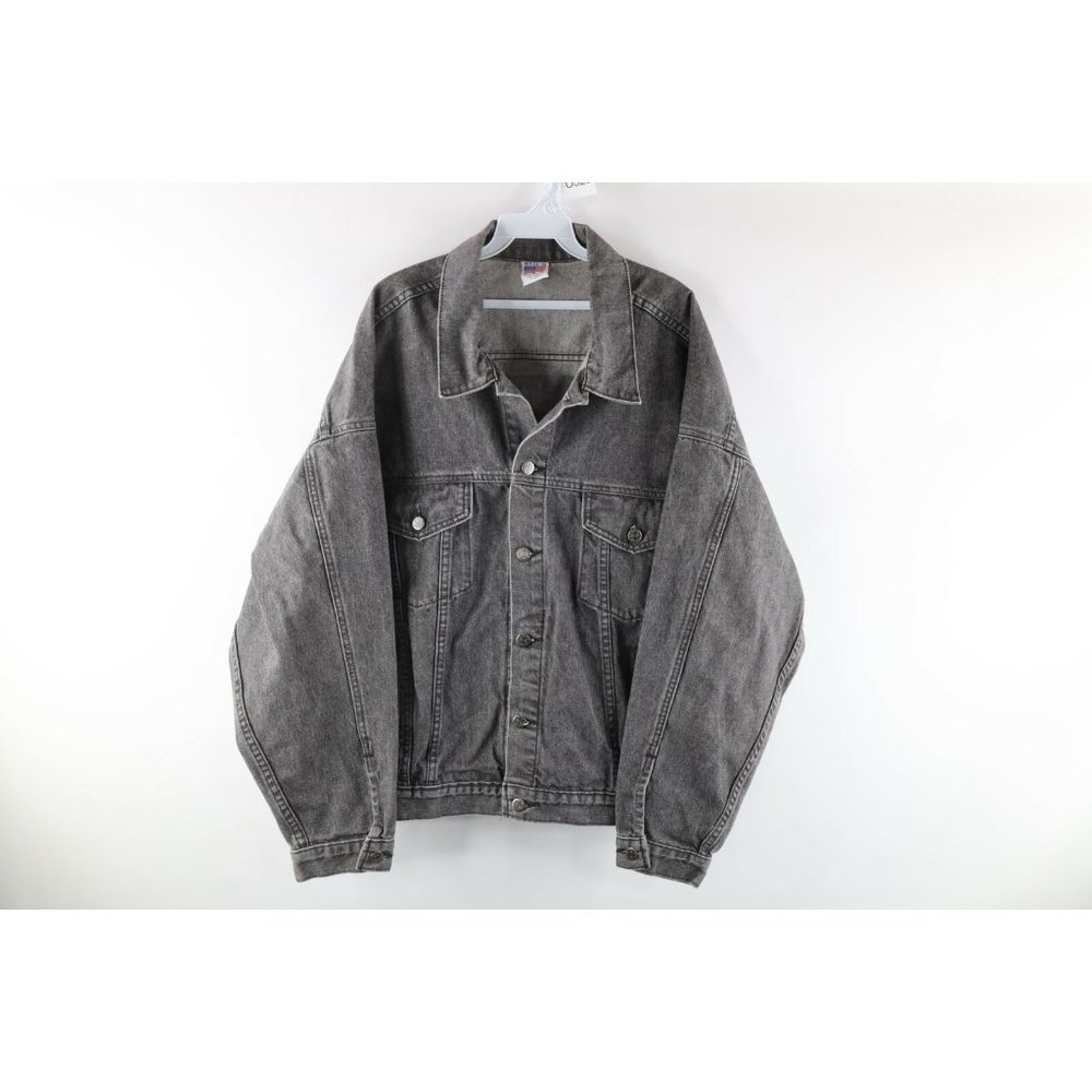 Vintage 90s Winchester Ammunition Mens XL Faded Denim Trucker Jacket Gray USA